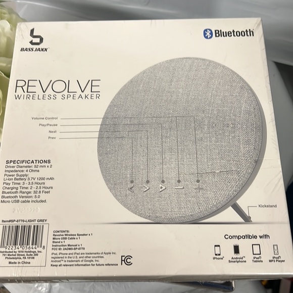 NIB - Bass Jaxx Revolve wireless bluetooth speaker - Blue and Gray - Picture 3 of 6